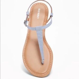Chambray T-strap Sandals in Light Chambray